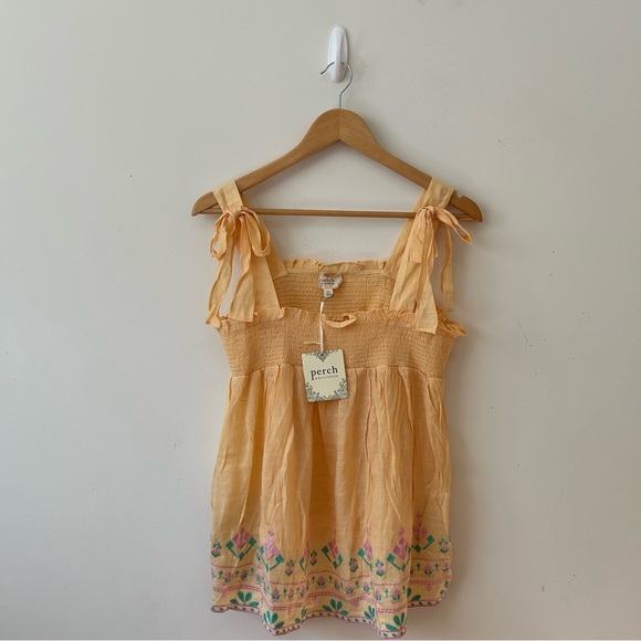 Anthropologie Tops - Anthropologie Perch tops Womens 1XL by Blue Pepper Embroidered Smocked Tie Strap